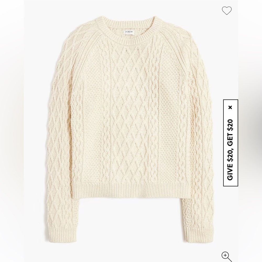 J. Crew Cream Cable Knit Crew Neck Cotton Sweater